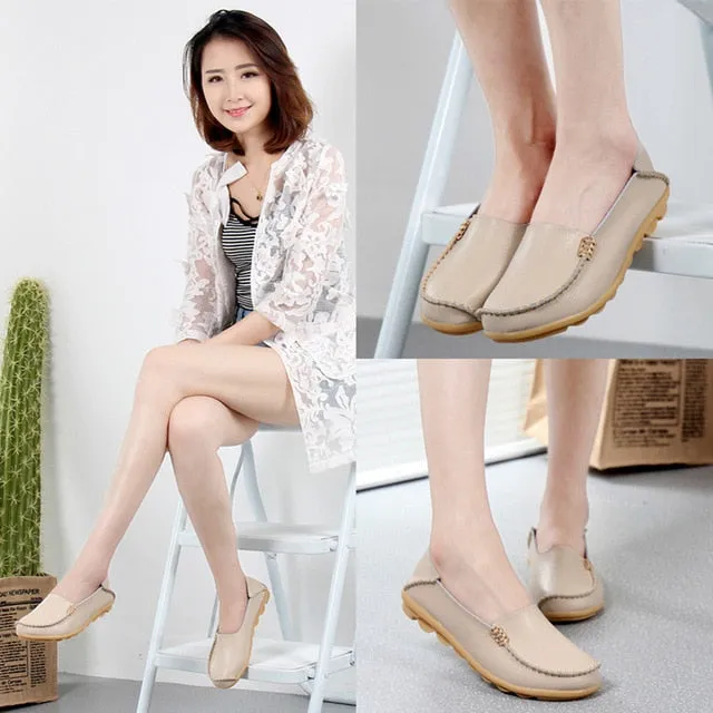 Women Shoes Plus Size Flat Shoes Women Genuine Leather Loafers Nurse Slip On  Women Flat Oxford Sapato Feminino Ballet Flats