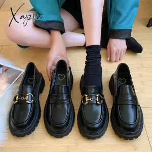 Xajzpa - Women Flat Loafers Shoes Japanese Style Vintage Shoes Metal Decoration Platform Mary Jane Shoes sapatos femininos Lolita Shoes