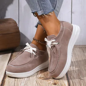 Xajzpa Women's Faux Suede Platform Sneakers Autumn Non-Slip Lace Up Loafers Woman Thick Sole Casual Sneakers Zapatillas De Mujer