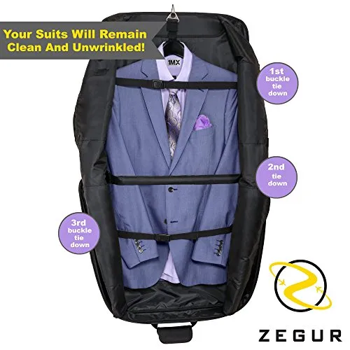 ZEGUR Suit Carry On Garment Bag for Travel & Business Trips With Shoulder Strap (Black)