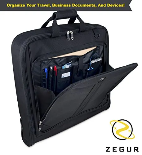 ZEGUR Suit Carry On Garment Bag for Travel & Business Trips With Shoulder Strap (Black)