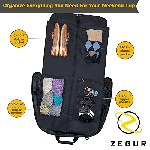 ZEGUR Suit Carry On Garment Bag for Travel & Business Trips With Shoulder Strap (Black)